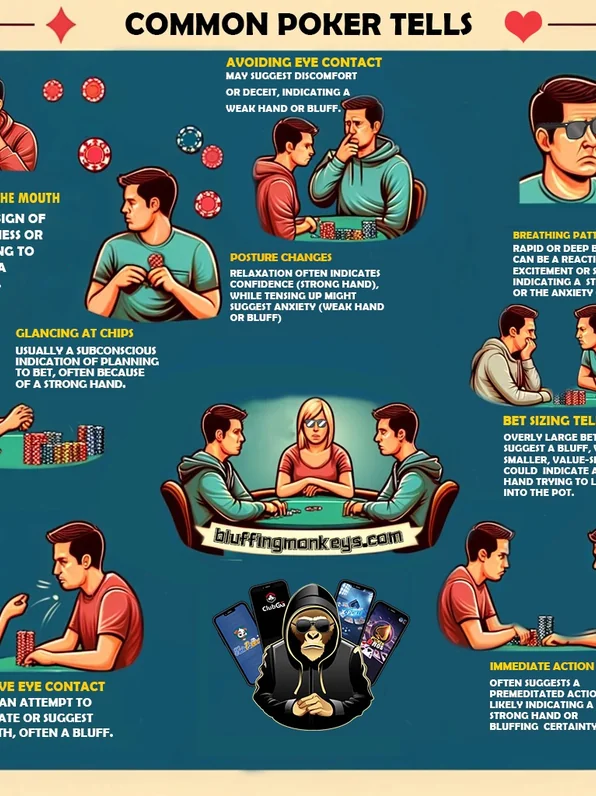 Common poker tells infographic with physical and behavioral cues